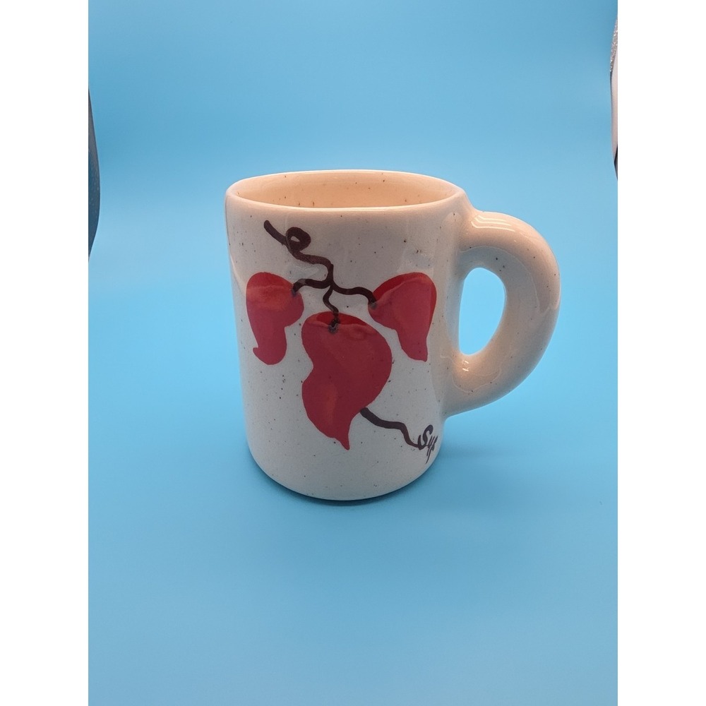 Red Chili Handmade Mug Pottery Painted‎ Red Chile Santa Fe, NM Signed Sue